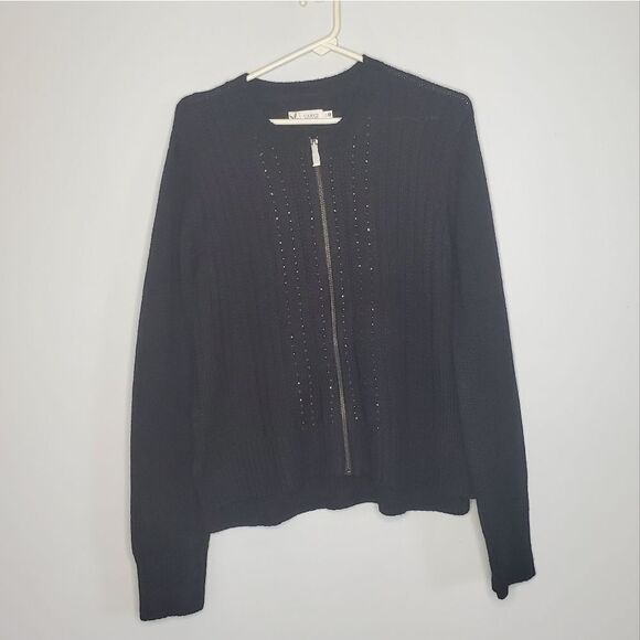 Carve Designs Black Wool Zip Up Cardigan Sweater Beaded Embellished - Picture 3 of 10